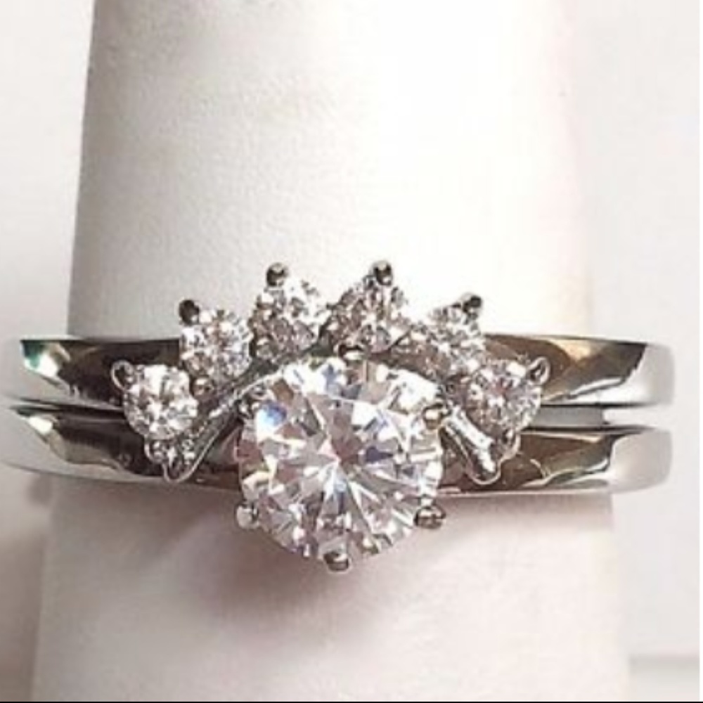 Silver Stainless Steel Wedding Ring Set Size 9 10 - Picture 7 of 8